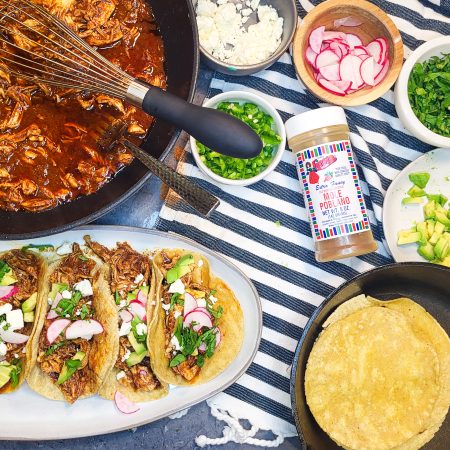 Mole Poblano Shredded Chicken Tacos