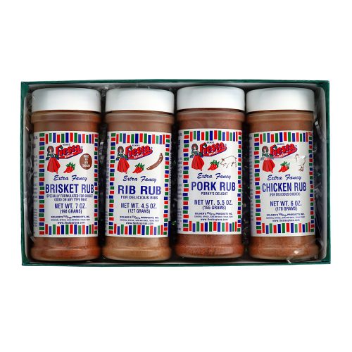 Meat Rubs gift box there are four medium size jars in the box