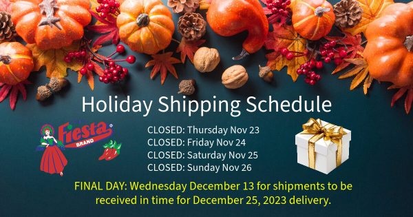 Holiday Shipping Schedule