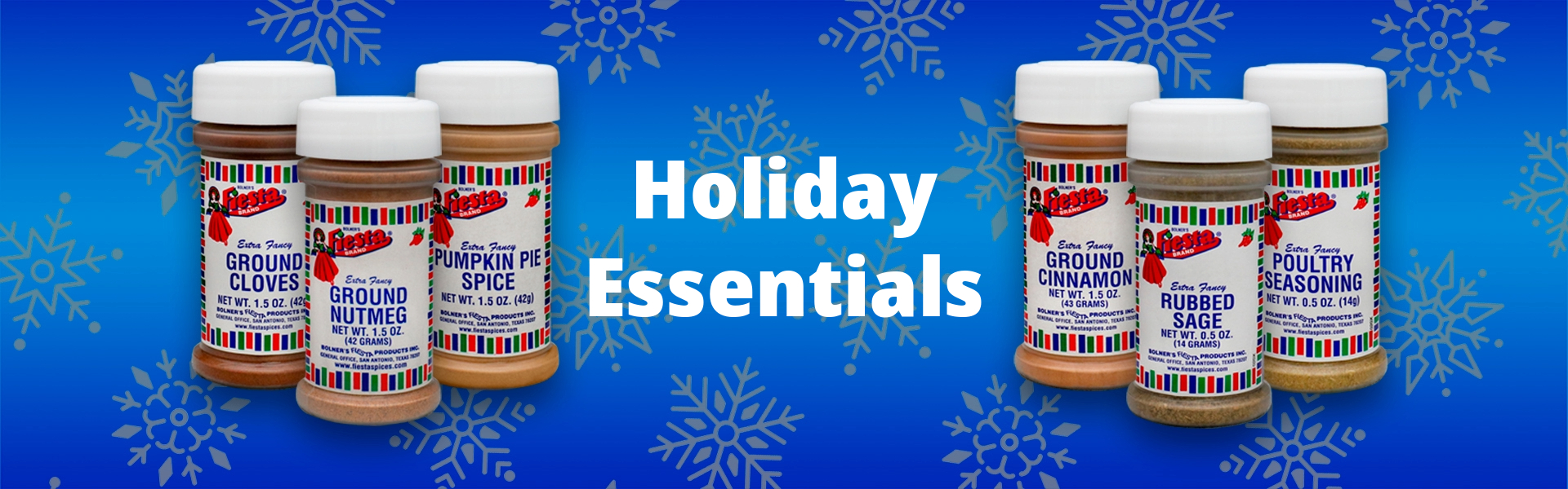 Group photo of the six most essential spices and seasonings you will need for preparing traditional holiday dishes