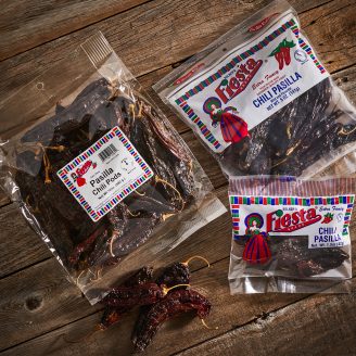 Chili Pods Pasilla collection three different size cellophane bags